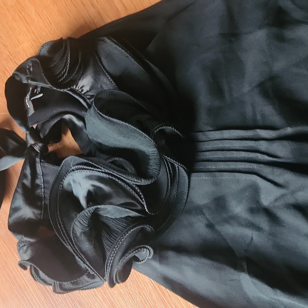 Ann Taylor Black Ruffle Halter Top Silk Blouse - Picture 3 of 8